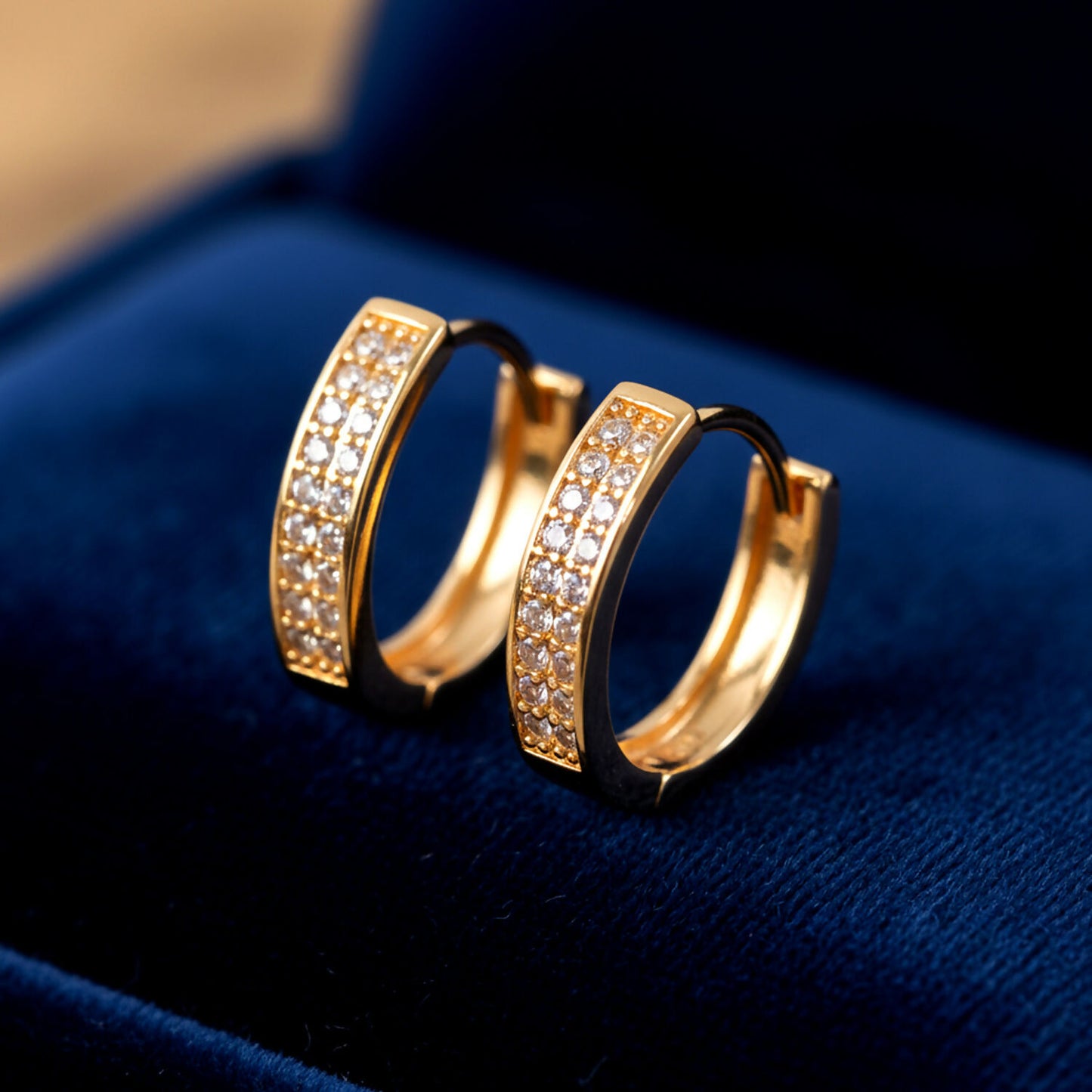 Elegant Gold Finish Crystal Studded Hoop Earrings for Women & Girl