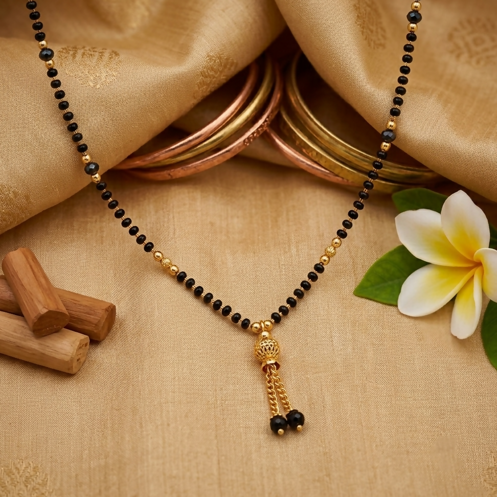 Black beaded mangalsutra necklace, full view