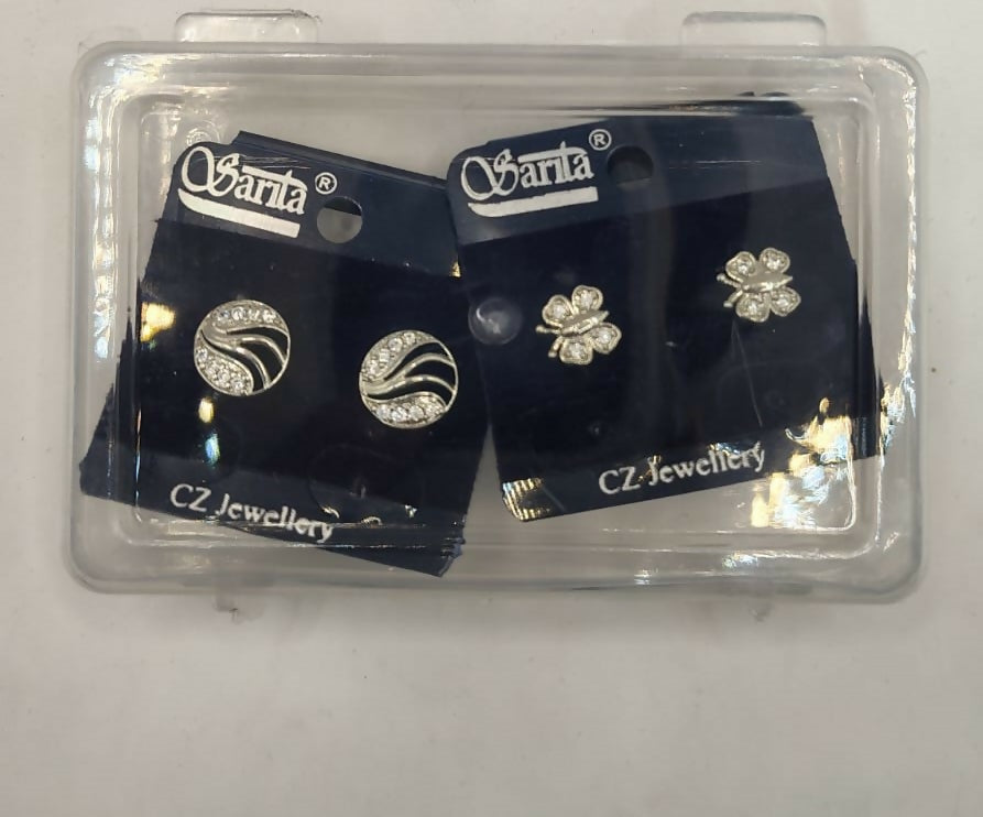 Push-back closure detail on silver plated American Diamond stud earrings