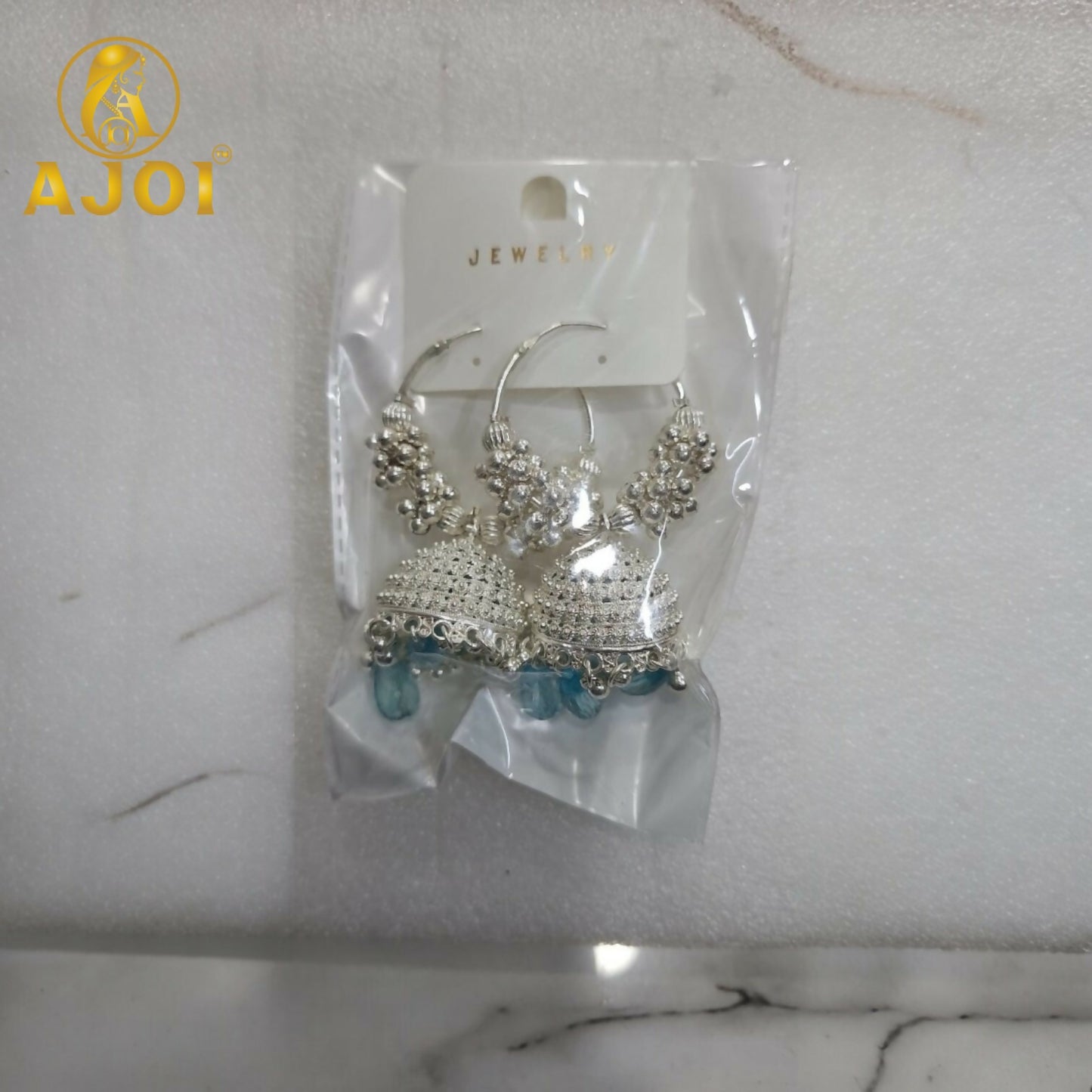 Silver Mint Blue with Teal Drops