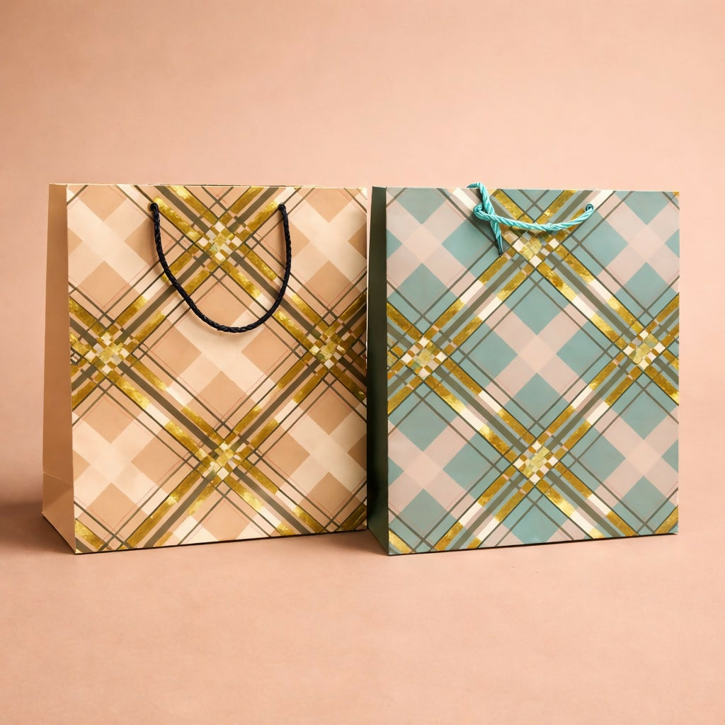 Premium Check Design Gift Bag with Handle Paper Carry Bag (1 PC)