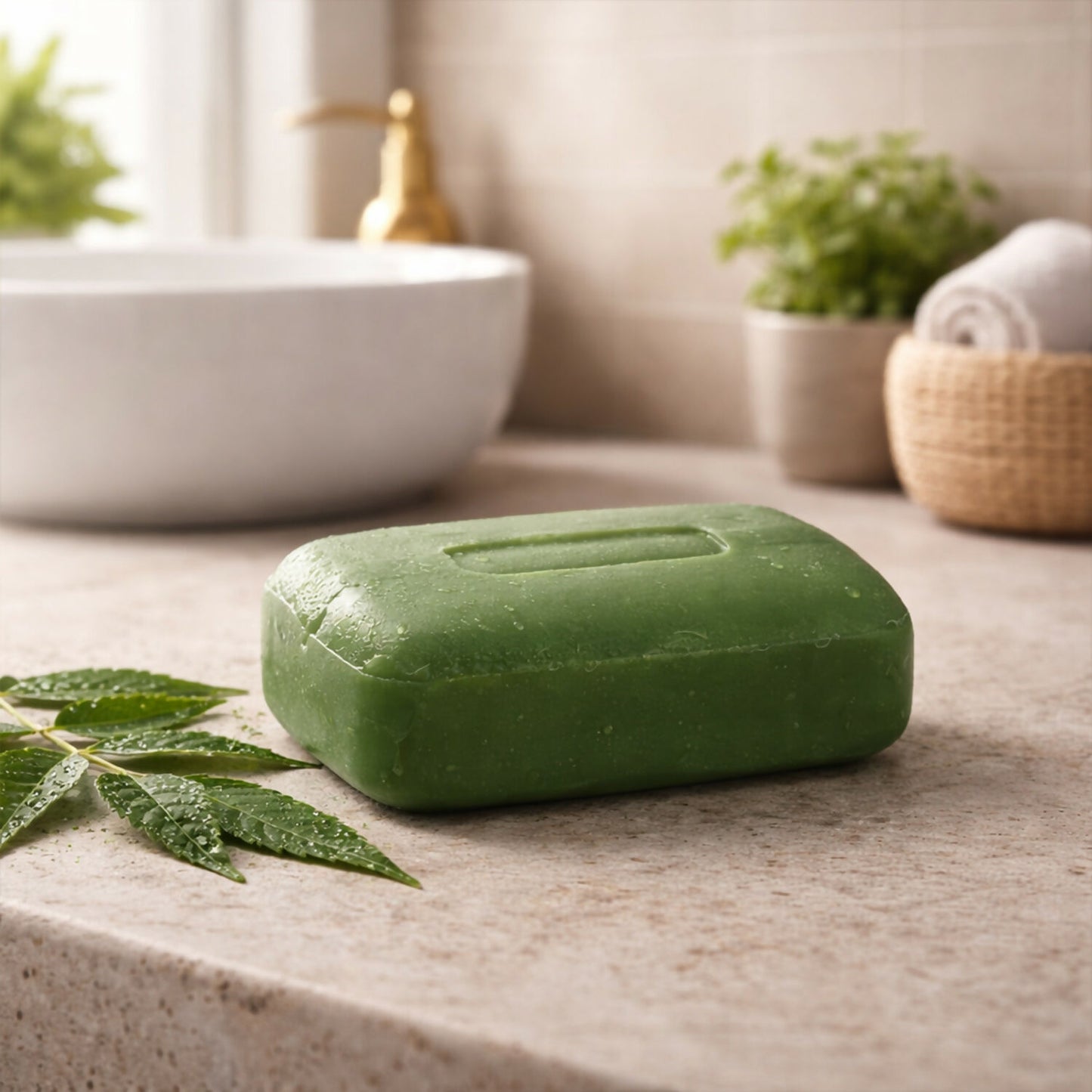 Rich lather of neem soap on hand