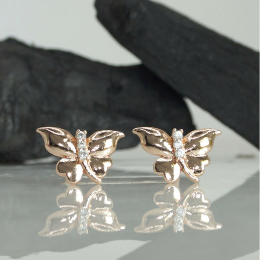 Rose Gold Butterfly Stud Earrings with AD for women and girls