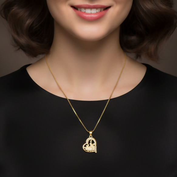 Gold-Plated Heart & Peacock Pendant Necklace For women and girls