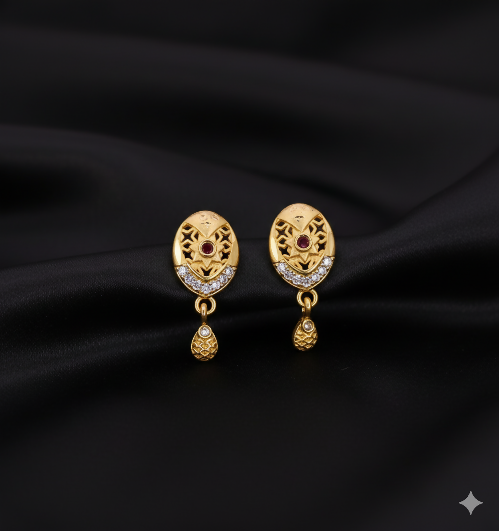 Gold Plated Oval Stud Earrings with AD for women and girls