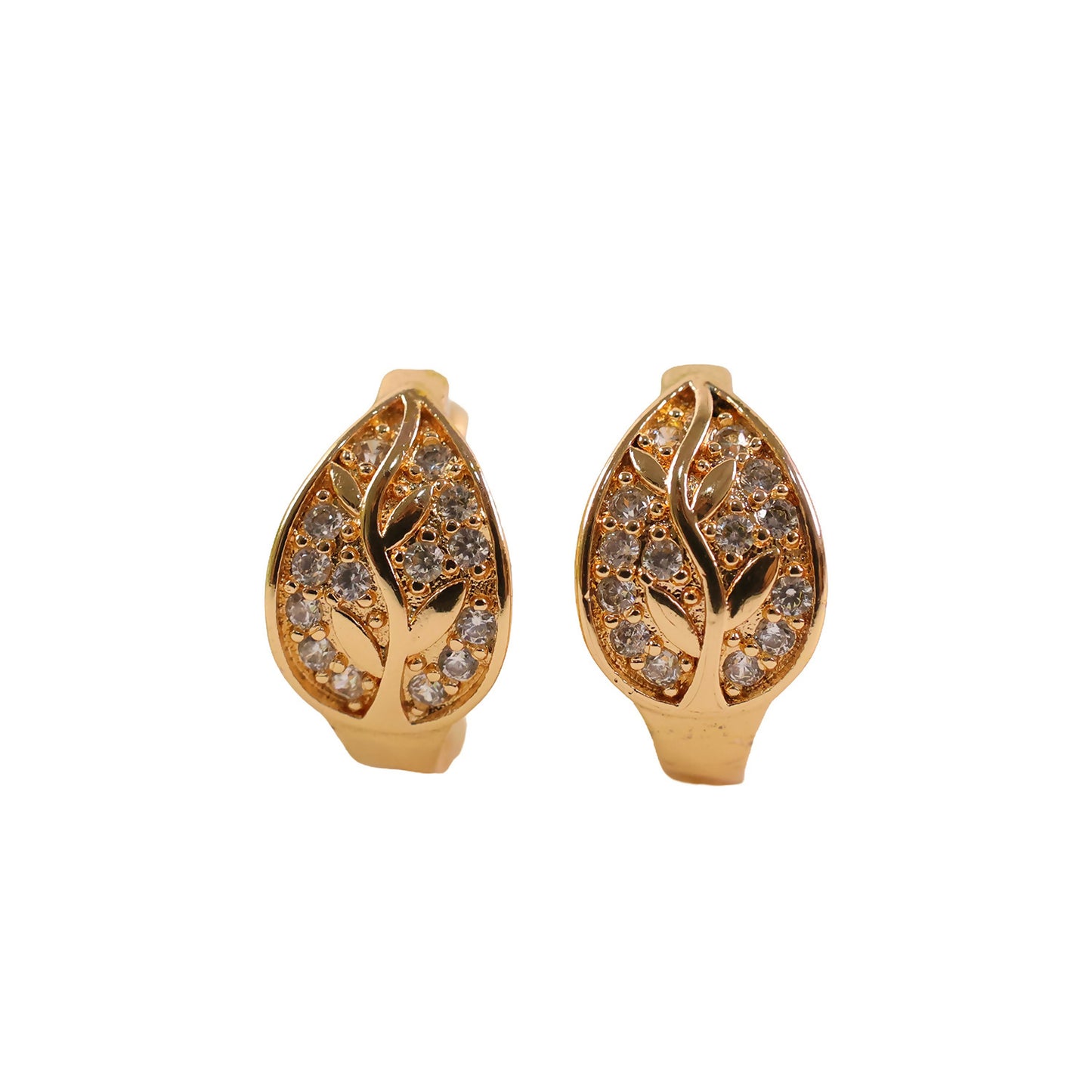 Pair of leaf motif stone stud earrings in luxurious gold-tone