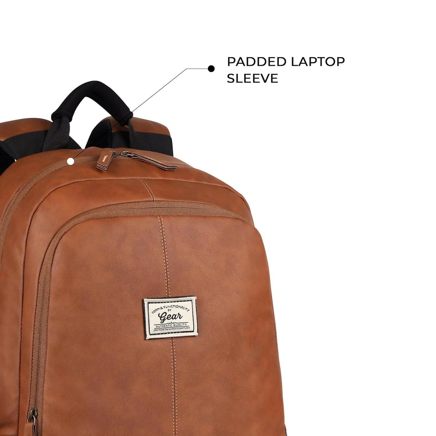 GEAR Laptop Back Pack Classic Faux Leather Tan Black