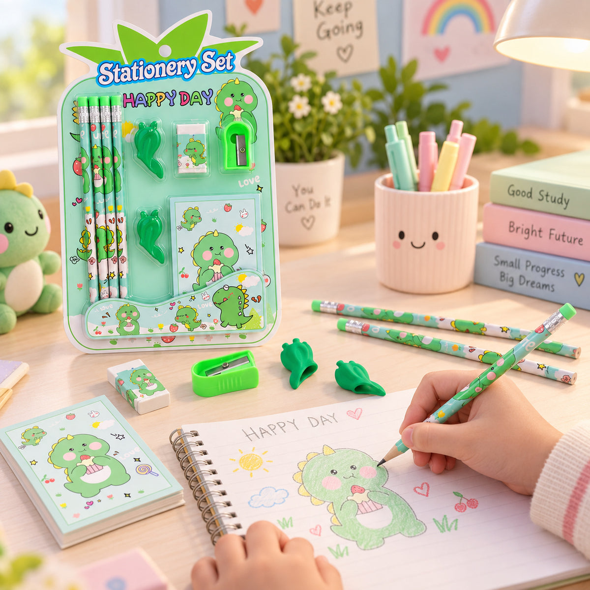 School Stationery Kit for Kids with Pencils, Eraser, Sharpener, Diary (9 Pc Set)