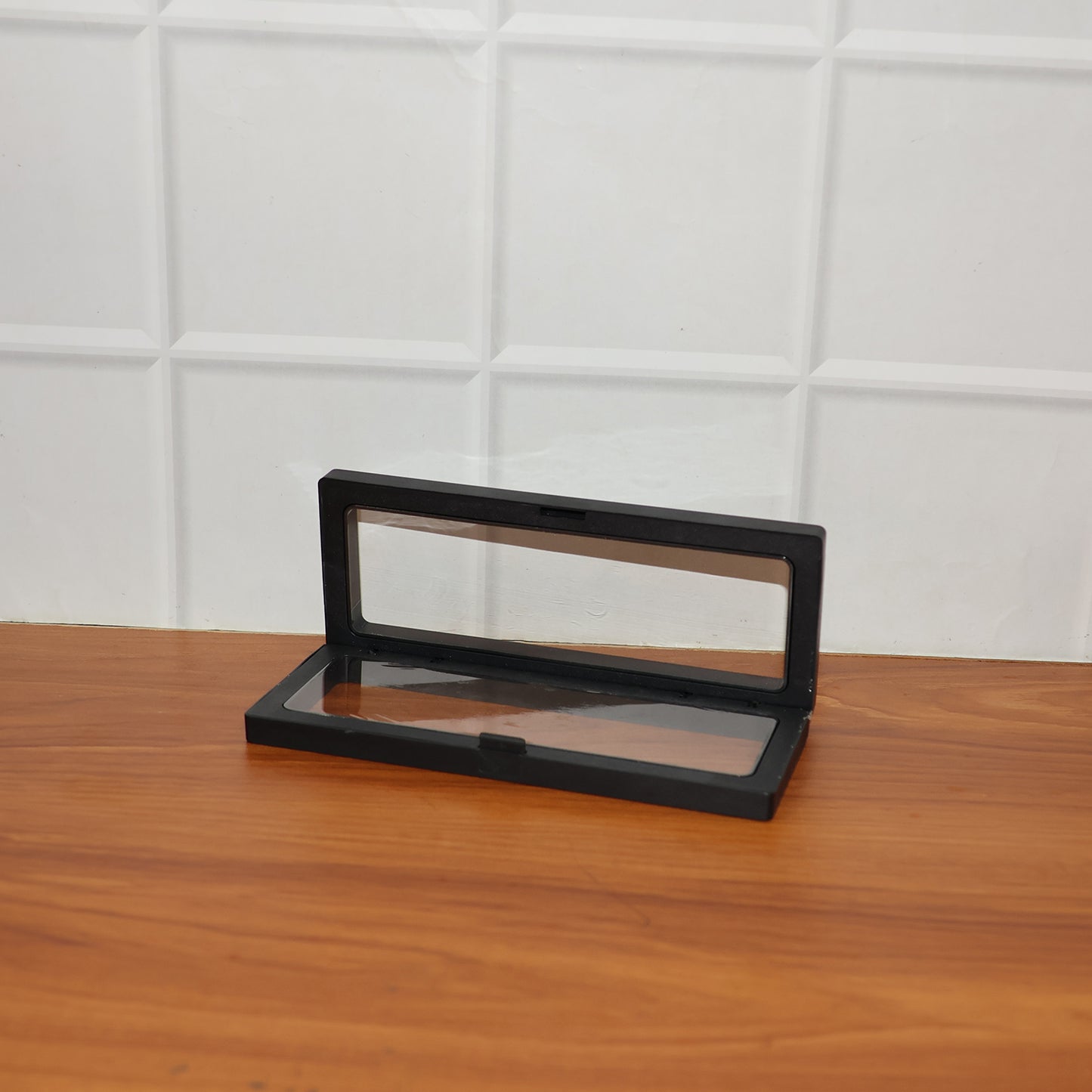 Back view of transparent jewellery display box 18x7cm