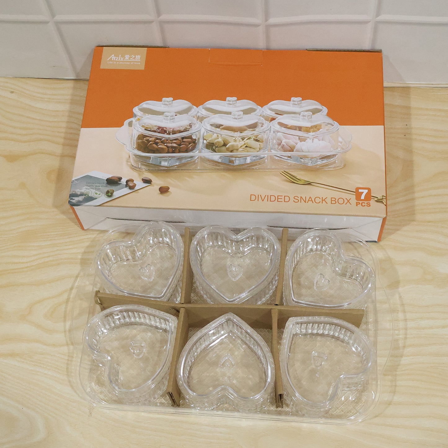 Heart Shape Dessert Bowl Set 6 Pc with Tray and Lids Serving Bowls (6 Pc Set)