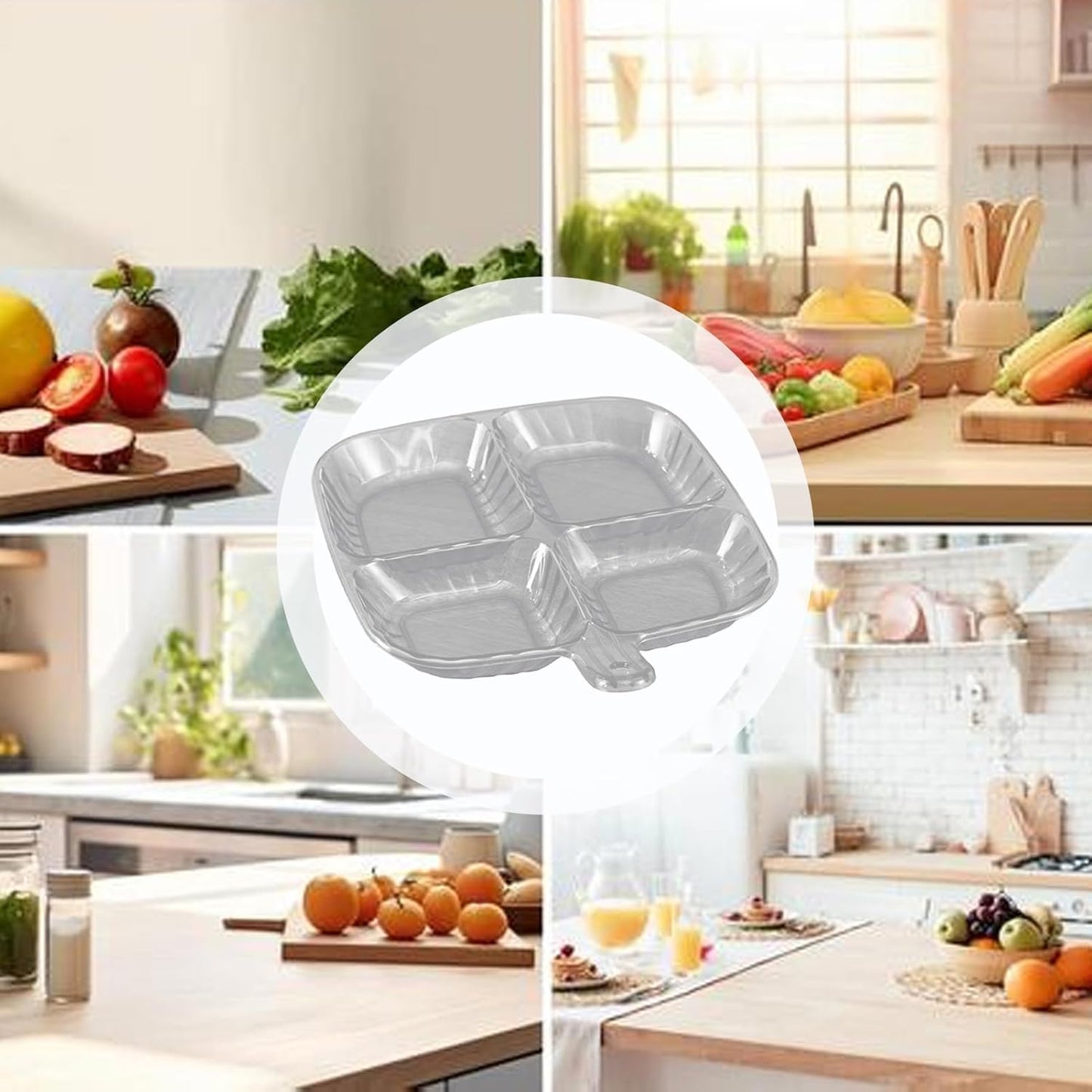 Plastic Kitchen Trays for Serving (4 Compartment / 1 Pc)