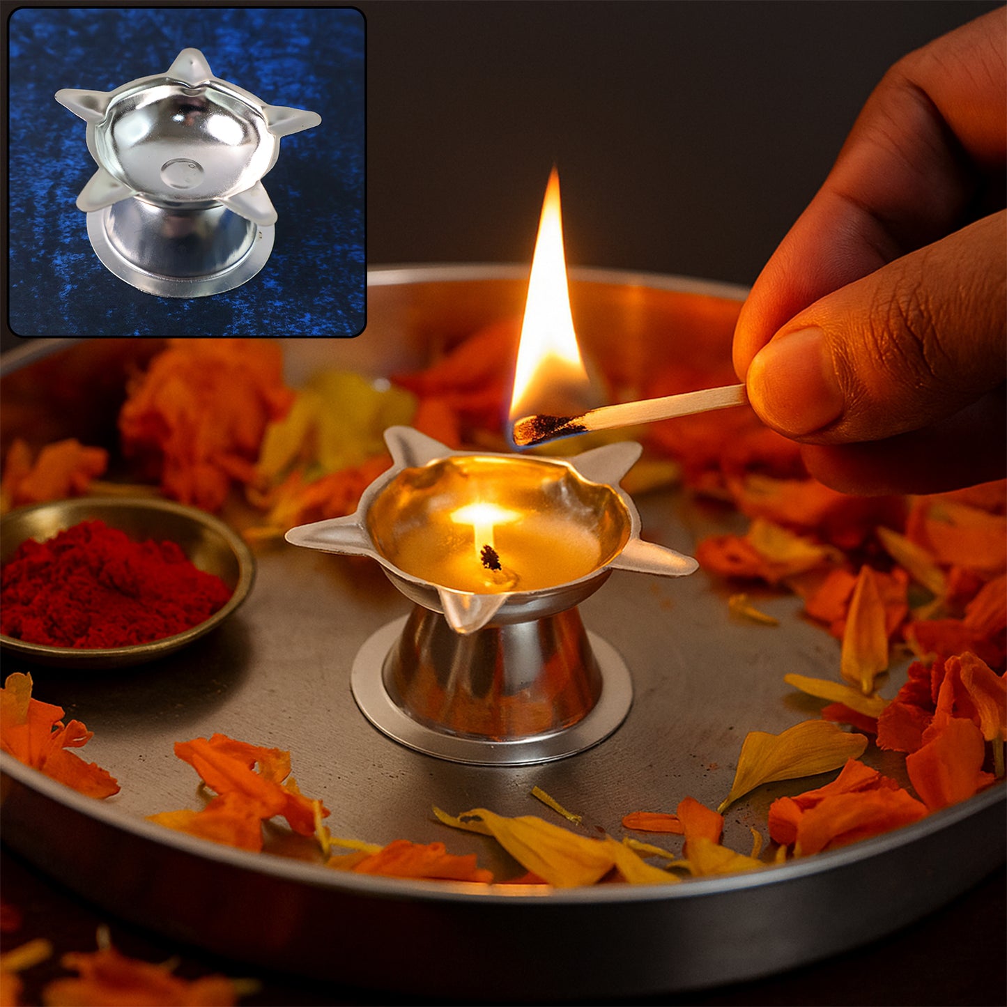 Stainless Steel Lotus Design Diya (1 Pc)