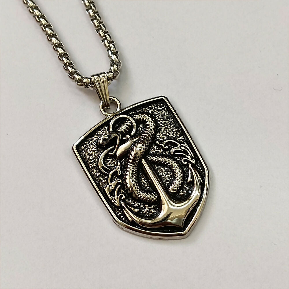 Silver Plated Shield Snake Pendant for Men