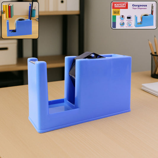 Blue multipurpose tape dispenser on desk