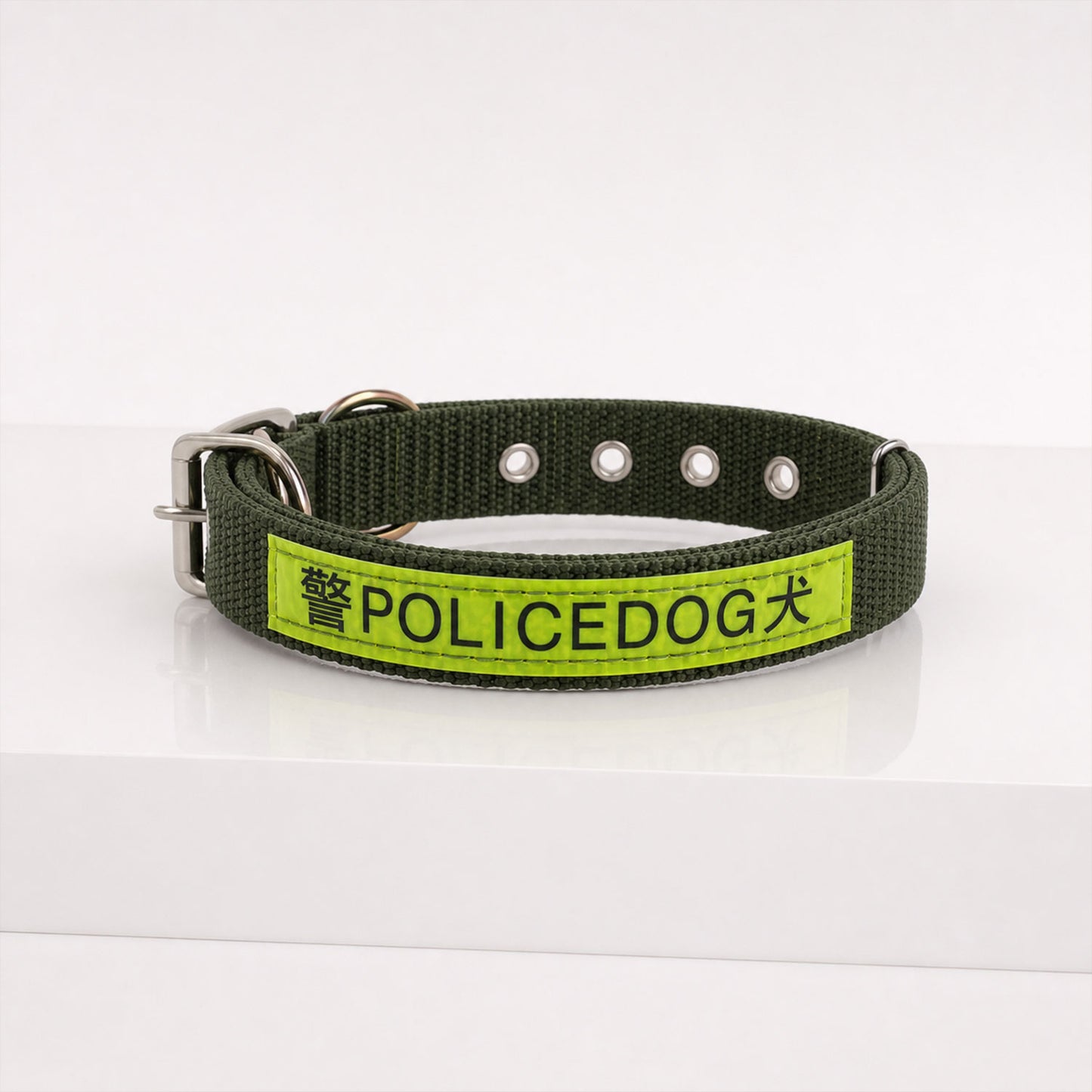 Durable nylon dog collar being adjusted for a fit