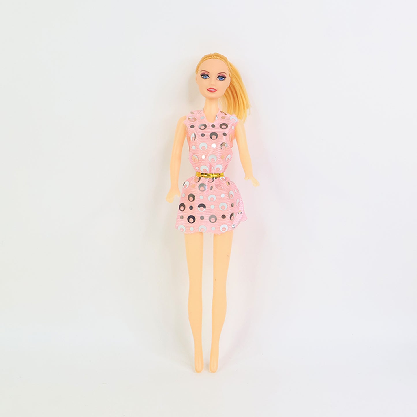 Premium Fashion Doll with Polka-Dotted Dress and Stylish Belt (1 Pc)