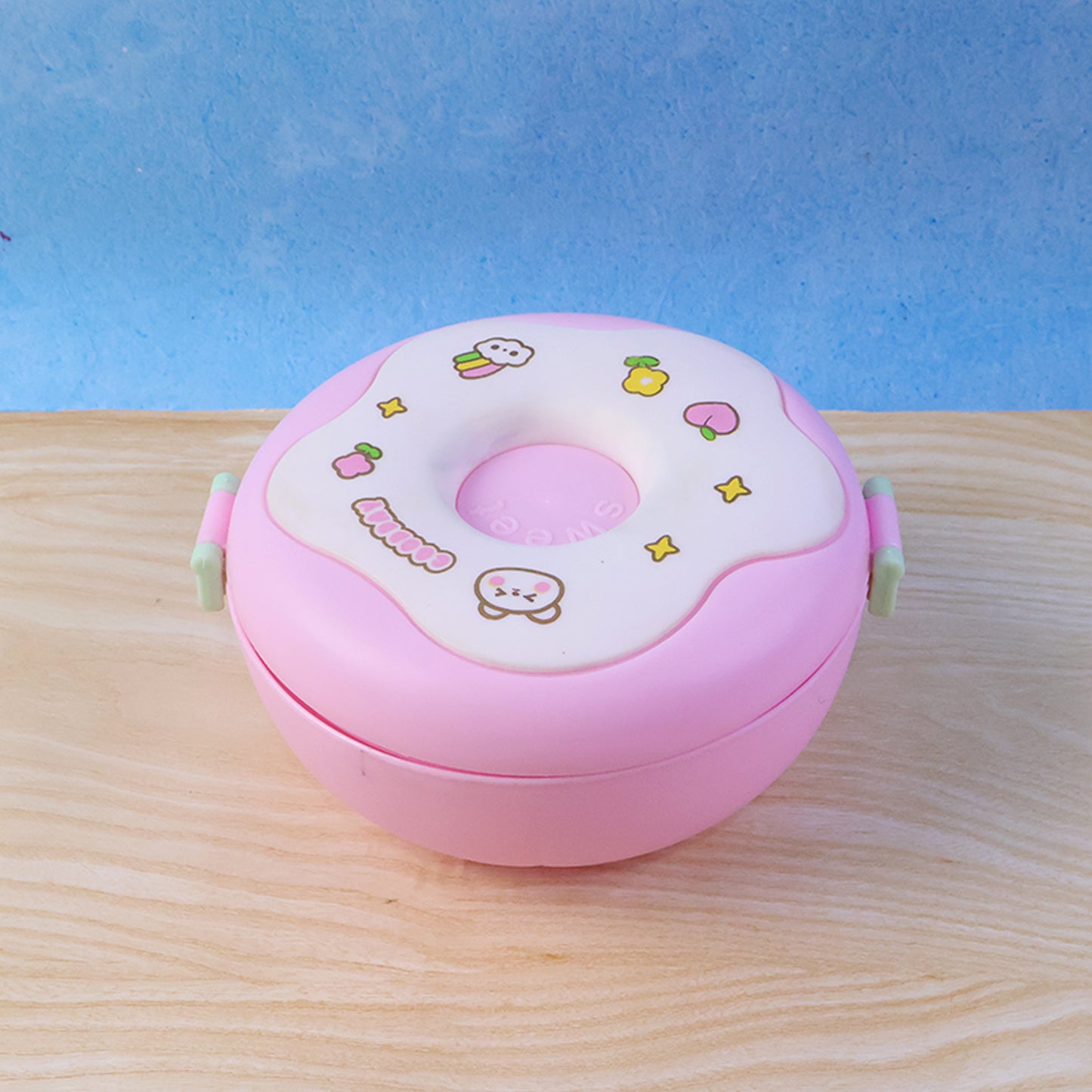 Donut Shaped Double Insulated 3 Compartment Lunch Box (1 Pc / Mix Color)