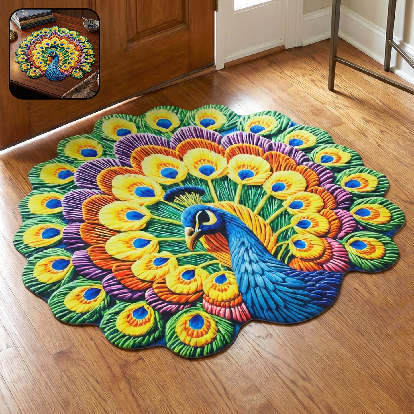 Peacock design floor mat