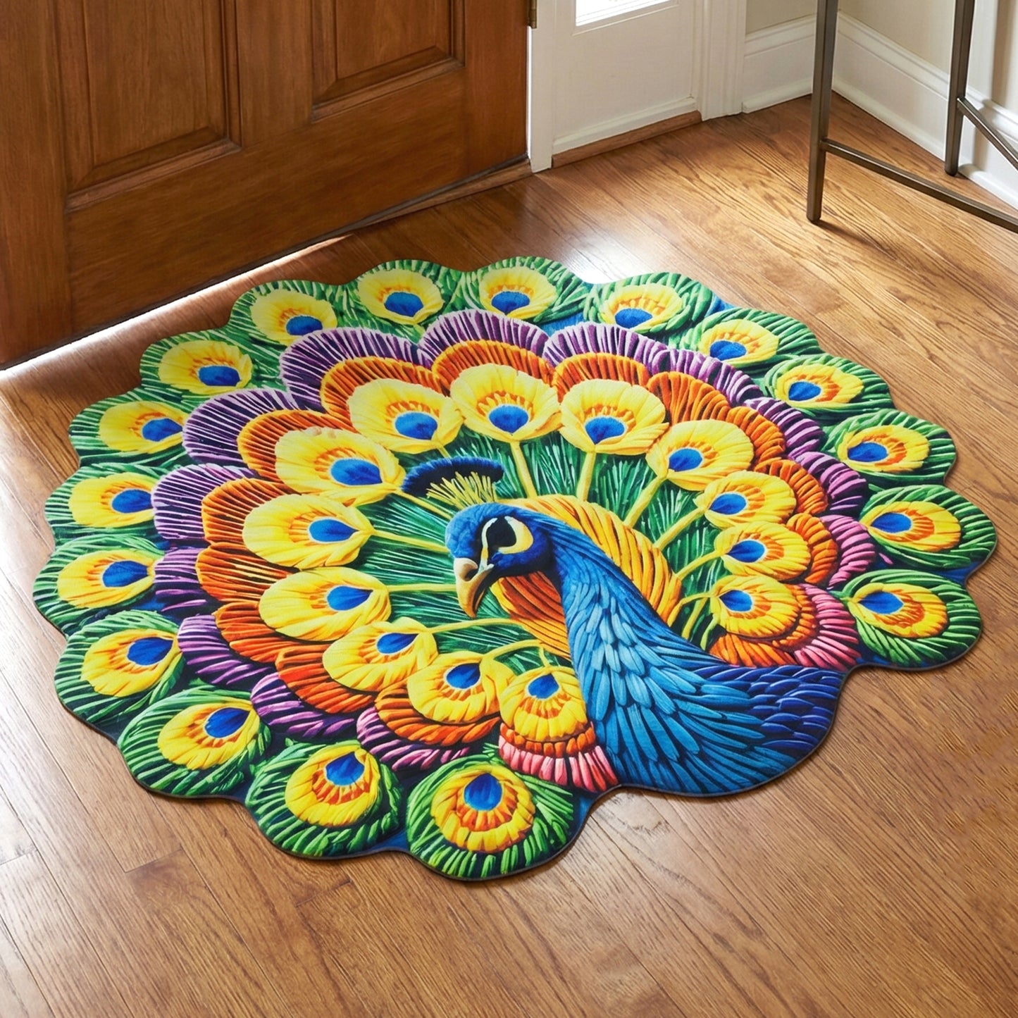 colorful peacock door mat