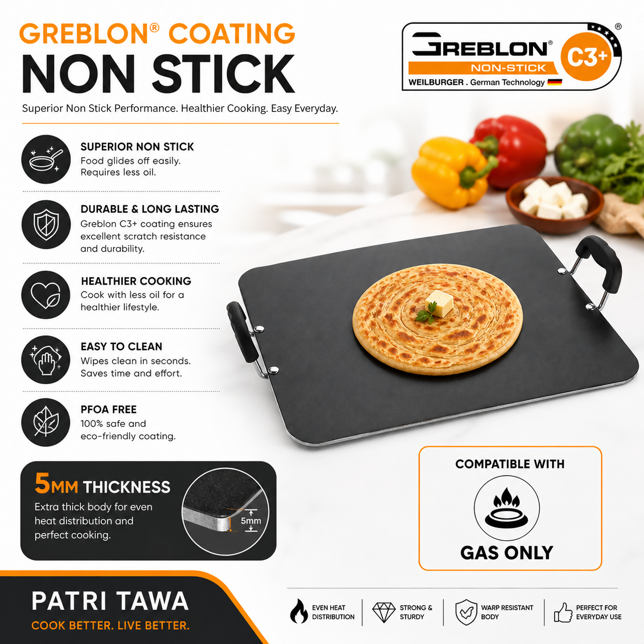 Side view of Vikas Patri Tawa showing big size and deep edges