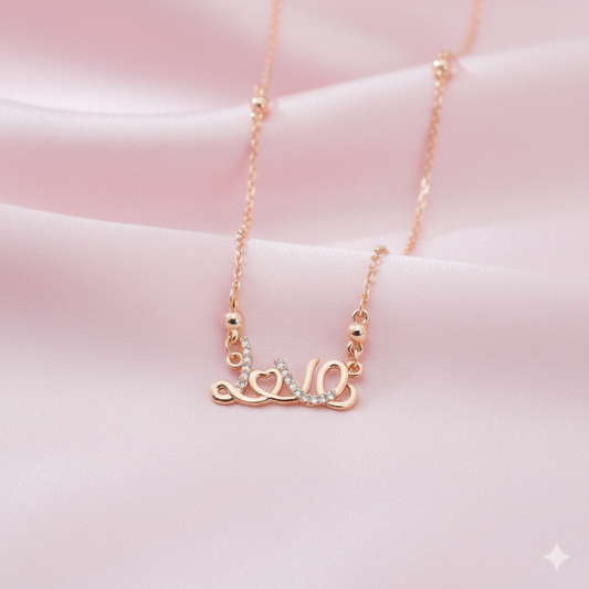 Rose Gold Plated LOVE Script AD Pendant Necklace For women and girls