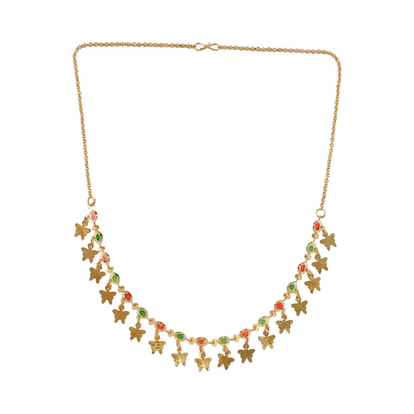 Gold Charm Necklace with Colorful Stones & Butterfly Drops