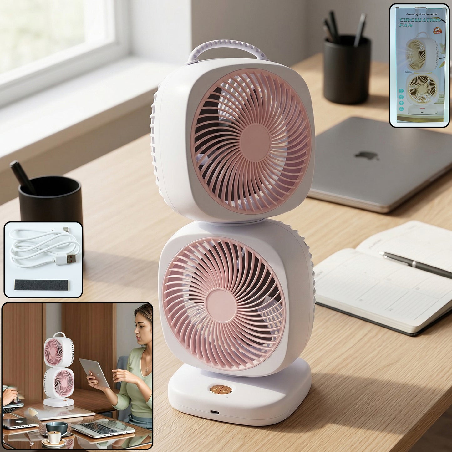 Dual layer desk fan front view