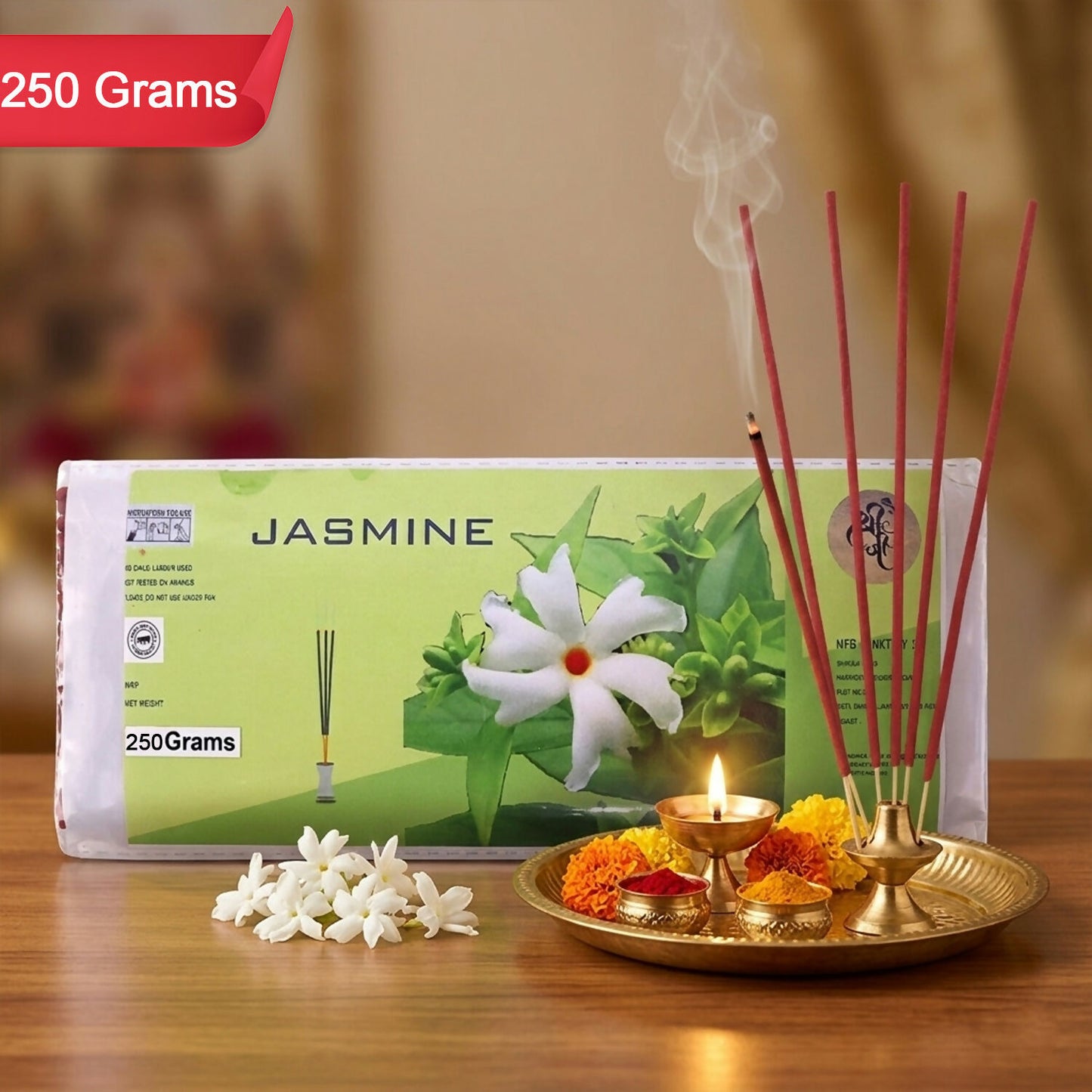 Jasmine Incense Sticks Charcoal-Free Fragrance Agarbatti for Home Temple Pooja Meditation Prayer Aromatic Dhoop Sticks Pack
