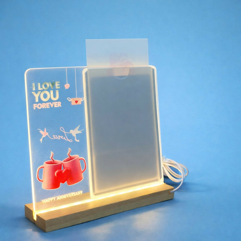 Happy Anniversary LED Acrylic Message Lamp with Wooden Base | Decorative Table Light