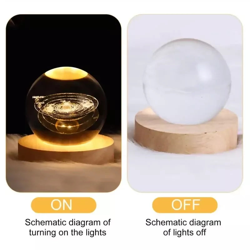 LED night lamp featuring detailed planets inside crystal ball