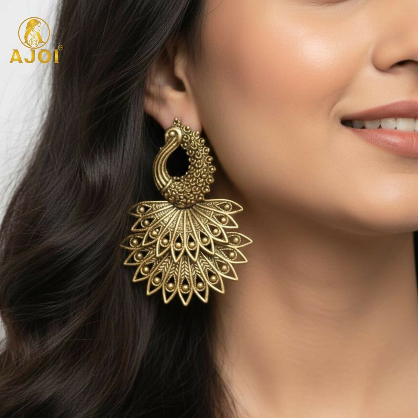 Second pair of Royal Peacock Antique Gold Earrings with fan motifs