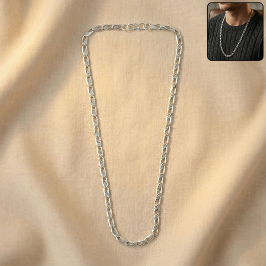 Elegant silver tone textured chain necklace with interlocking links