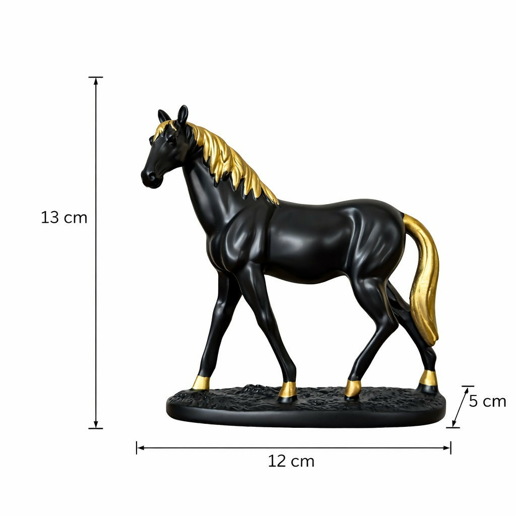 Black Horse Showpiece for Home Decor with Gold Finish
