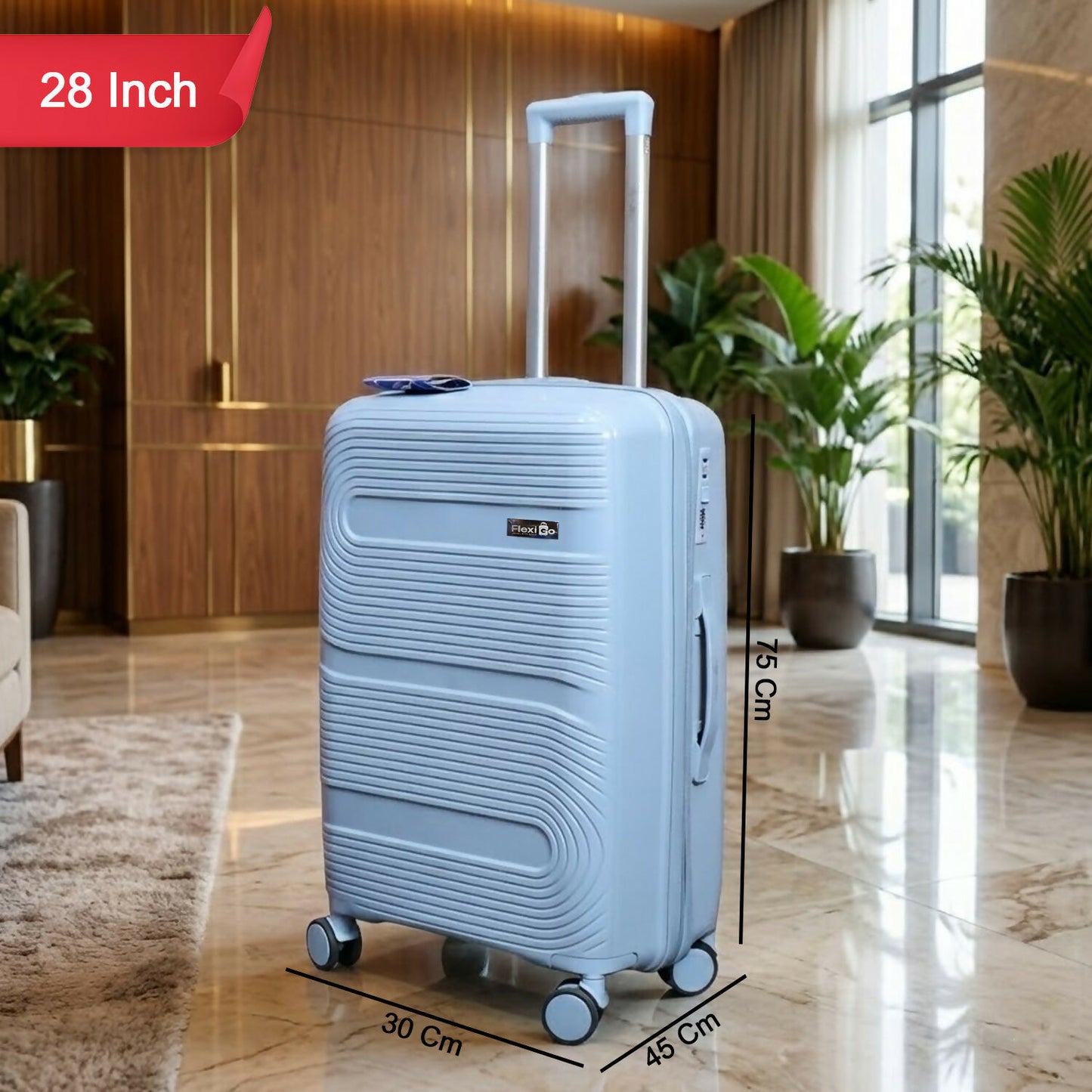 Grey Blue Hard Shell Cabin Trolley Suitcase with Telescopic Handle & 8 Wheels