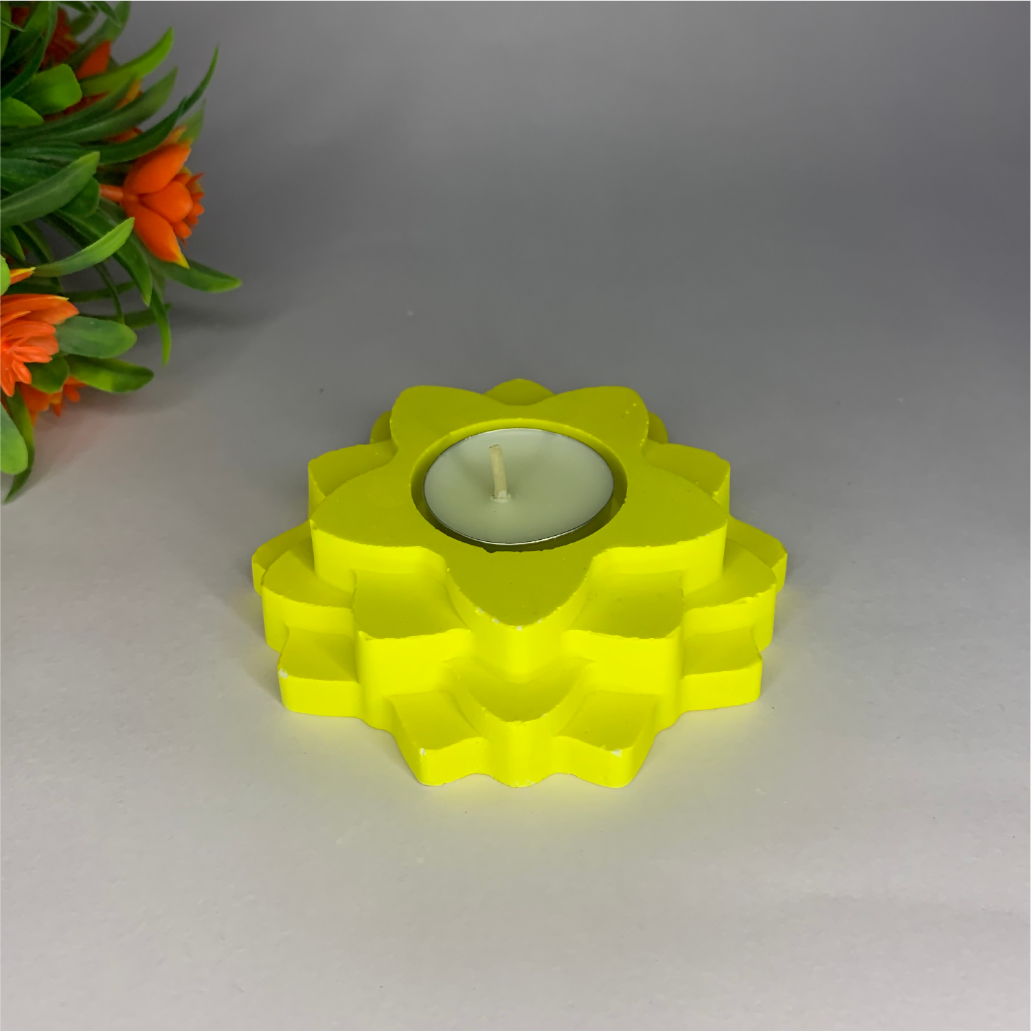Flower 4-Layer Diya yellow tealight candle Elegant Home Decor Handmade