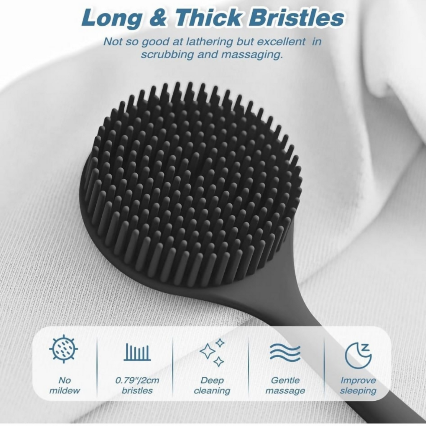 Long Handle Silicone Bath Brush for Body Cleaning & Massage