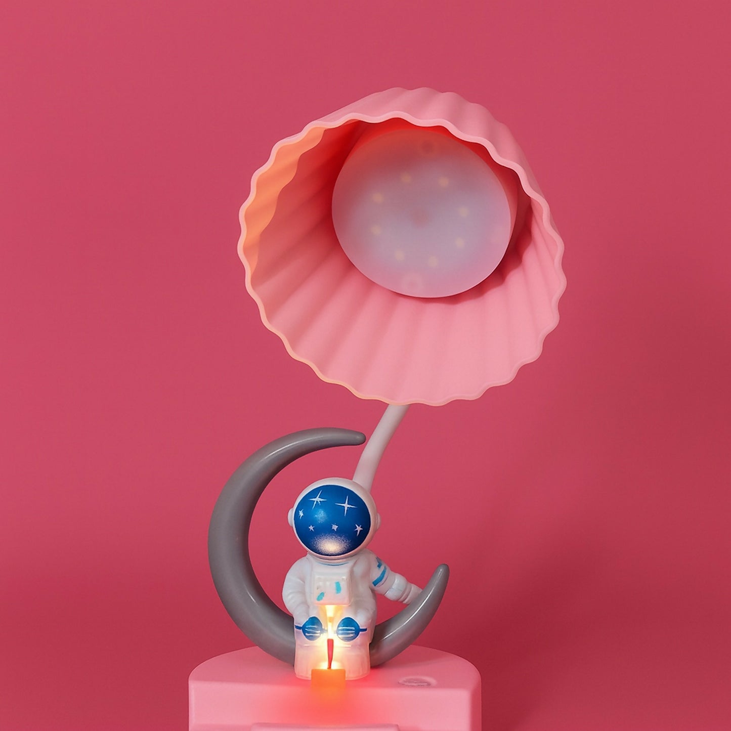 Pink Astronaut Moon LED Table Lamp, USB Rechargeable Kids Night Light