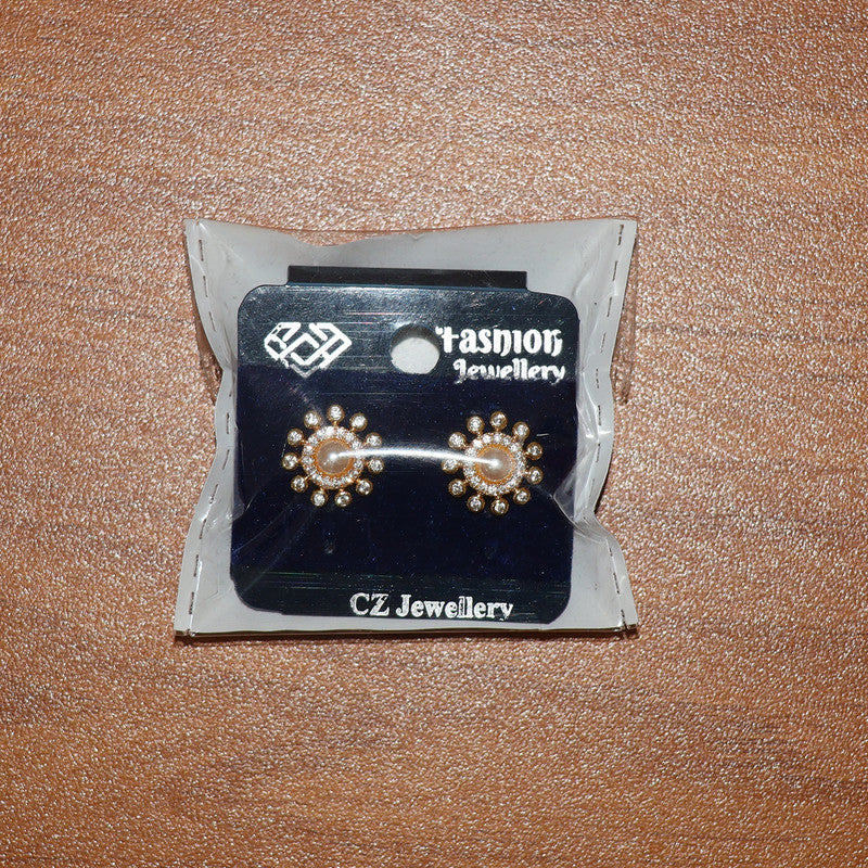 Pearl Center Floral Stud Earrings with Gold Finish for Women