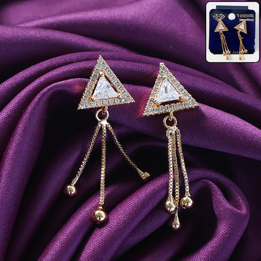Trendy Triangle Design CZ Stone Dangle Earrings for Women