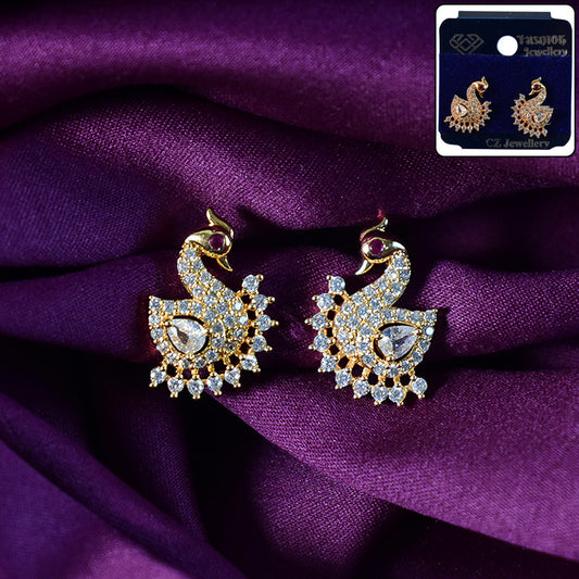 Elegant Peacock Design CZ Stone Stud Earrings for Women