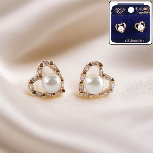 Charming Heart Shape Pearl and CZ Stone Stud Earrings for Women