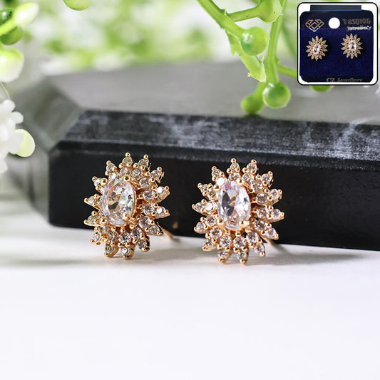 Elegant Oval Floral CZ Stone Stud Earrings for Women