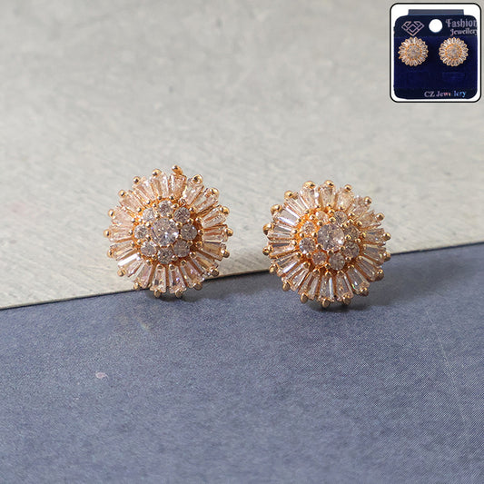 Radiant Round Floral CZ Stone Stud Earrings for Women