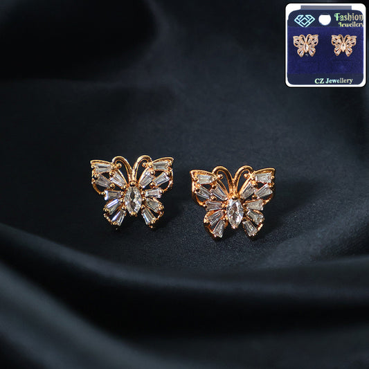 Elegant Butterfly Design CZ Stone Stud Earrings for Women