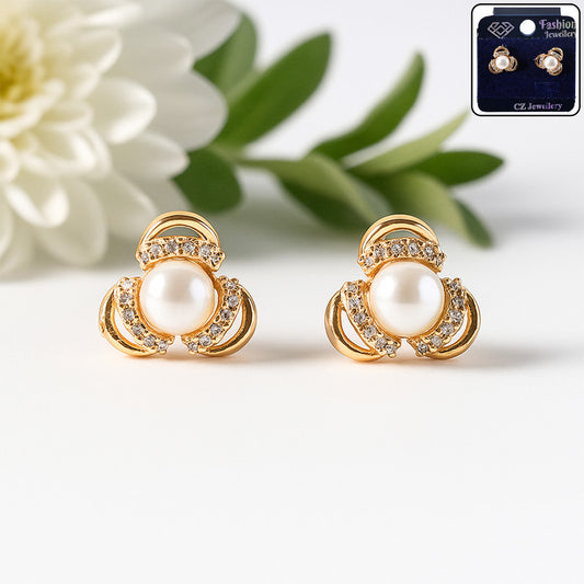Classic Pearl and CZ Stone Stud Earrings for Women