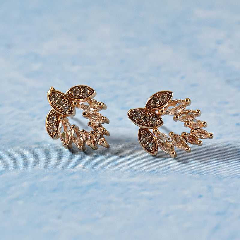 Elegant Leaf Pattern CZ Stone Stud Earrings for Women
