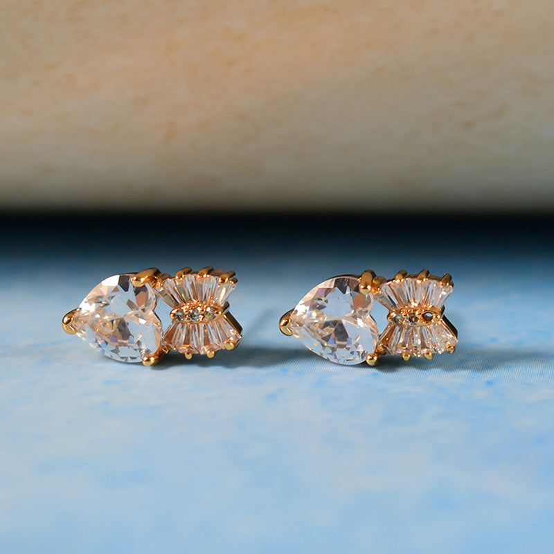 Elegant Heart Shape Bow Design CZ Stone Stud Earrings for Women