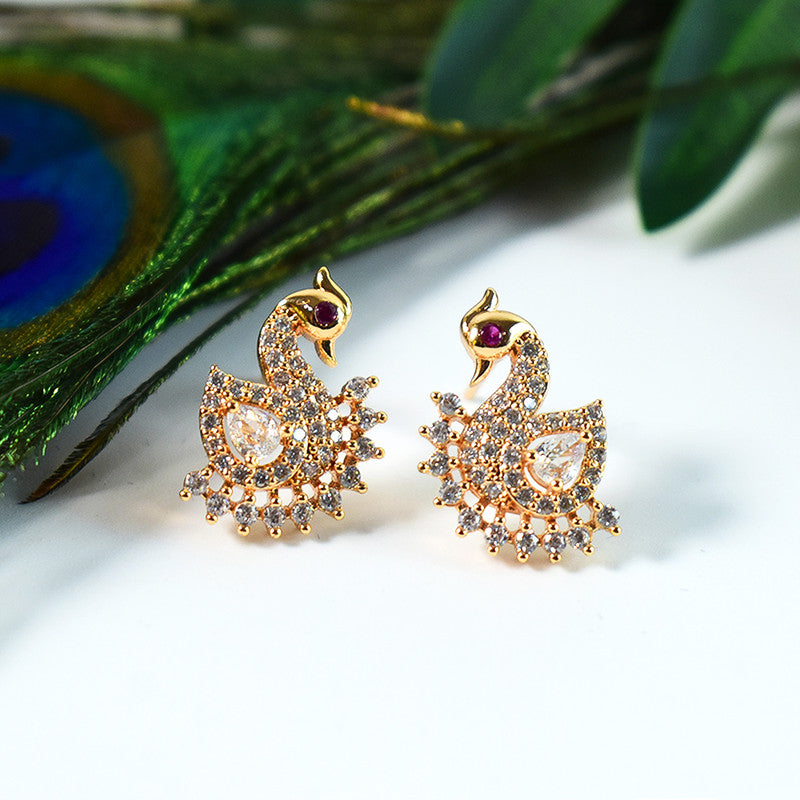 Elegant Peacock Design CZ Stone Stud Earrings for Women