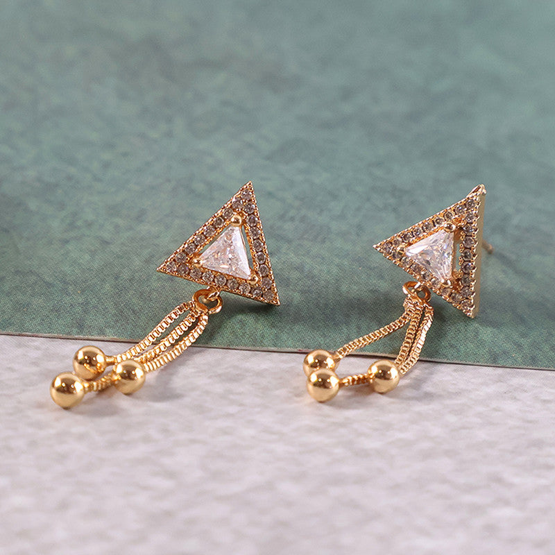 Trendy Triangle Design CZ Stone Dangle Earrings for Women