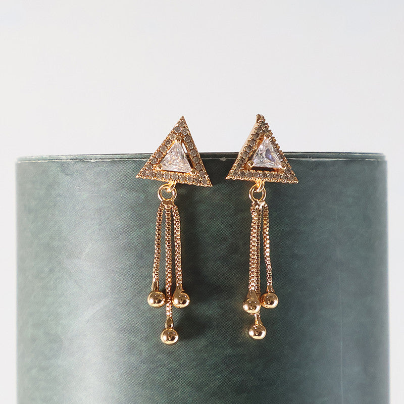 Trendy Triangle Design CZ Stone Dangle Earrings for Women